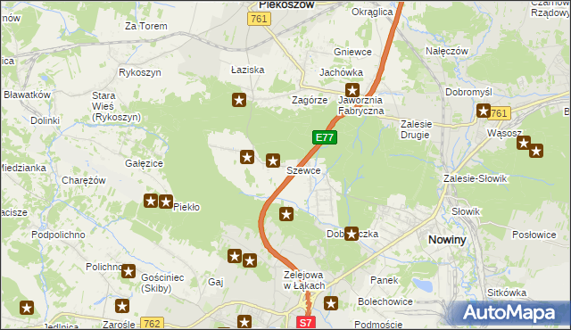 mapa Szewce gmina Sitkówka-Nowiny, Szewce gmina Sitkówka-Nowiny na mapie Targeo
