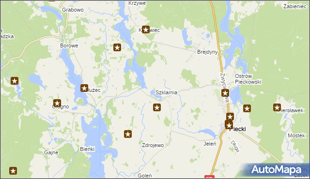 mapa Szklarnia gmina Piecki, Szklarnia gmina Piecki na mapie Targeo