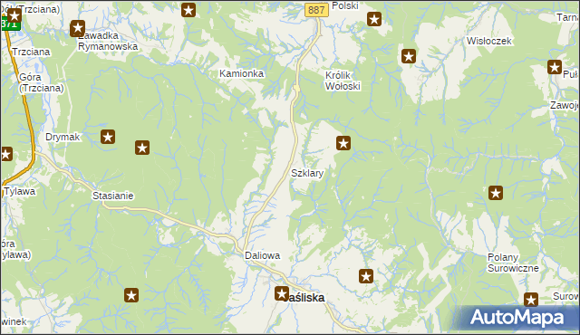 mapa Szklary gmina Jaśliska, Szklary gmina Jaśliska na mapie Targeo