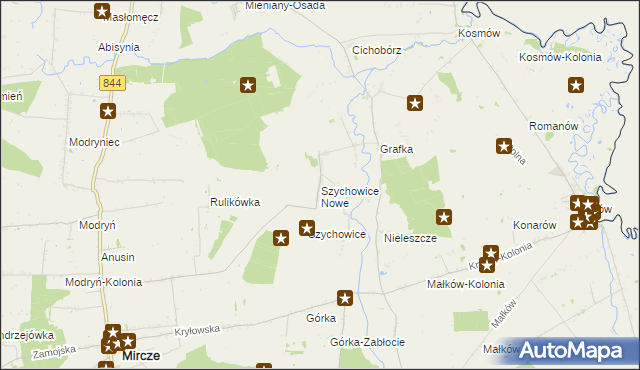 mapa Szychowice Nowe, Szychowice Nowe na mapie Targeo