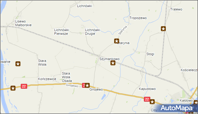 mapa Szymankowo gmina Lichnowy, Szymankowo gmina Lichnowy na mapie Targeo
