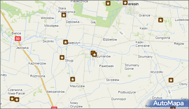 mapa Szymanów gmina Teresin, Szymanów gmina Teresin na mapie Targeo