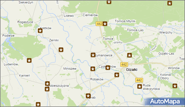 mapa Szymanowice gmina Gizałki, Szymanowice gmina Gizałki na mapie Targeo