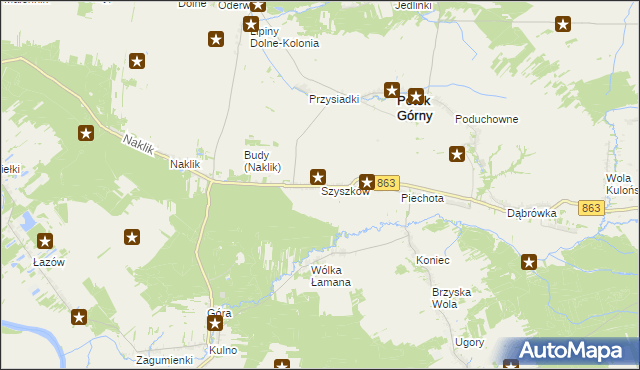 mapa Szyszków gmina Potok Górny, Szyszków gmina Potok Górny na mapie Targeo