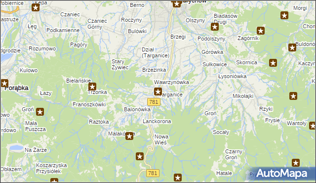 mapa Targanice, Targanice na mapie Targeo