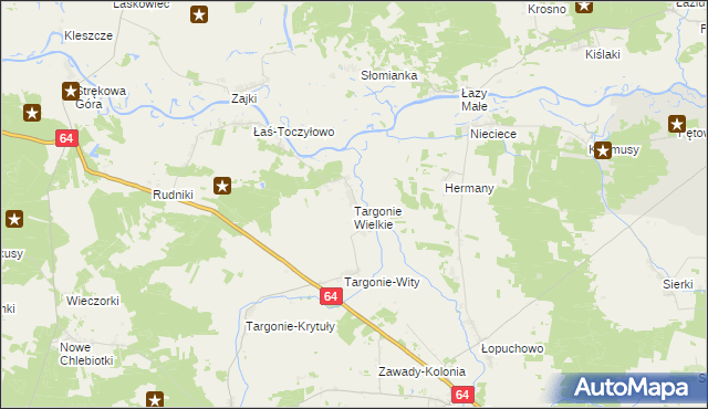 mapa Targonie Wielkie, Targonie Wielkie na mapie Targeo