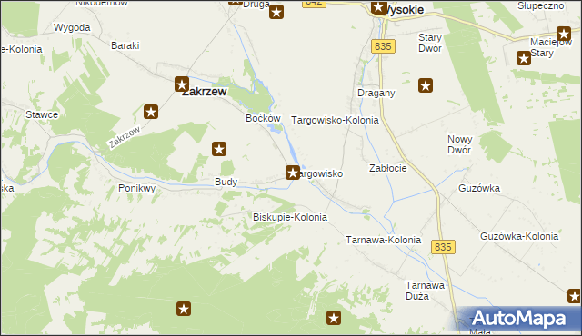 mapa Targowisko gmina Zakrzew, Targowisko gmina Zakrzew na mapie Targeo