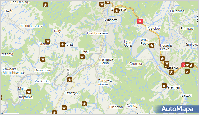 mapa Tarnawa Dolna gmina Zagórz, Tarnawa Dolna gmina Zagórz na mapie Targeo