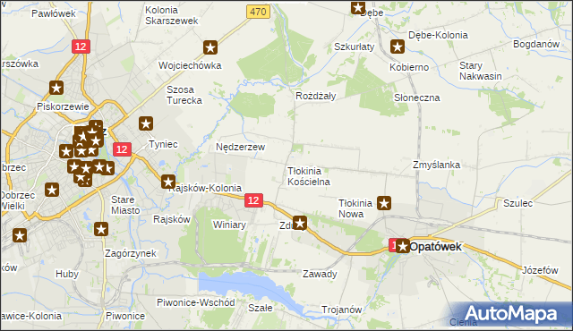 mapa Tłokinia Kościelna, Tłokinia Kościelna na mapie Targeo