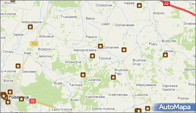 mapa Tobolice gmina Dalików, Tobolice gmina Dalików na mapie Targeo