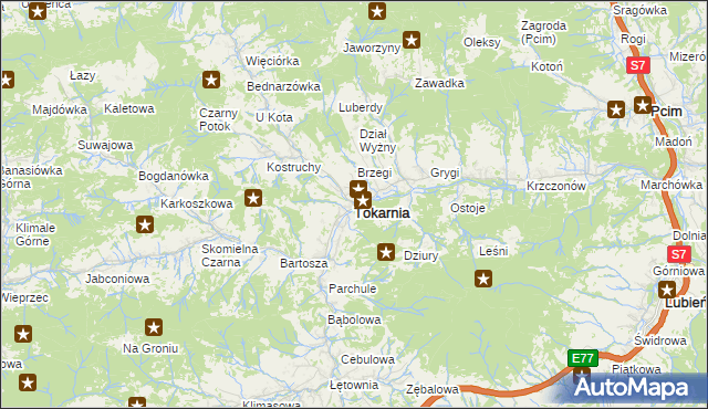 mapa Tokarnia powiat myślenicki, Tokarnia powiat myślenicki na mapie Targeo