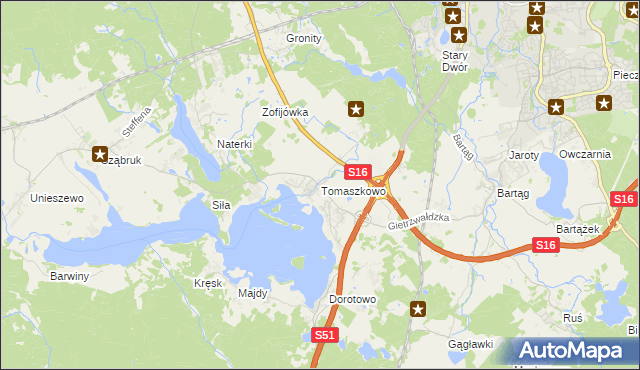 mapa Tomaszkowo, Tomaszkowo na mapie Targeo