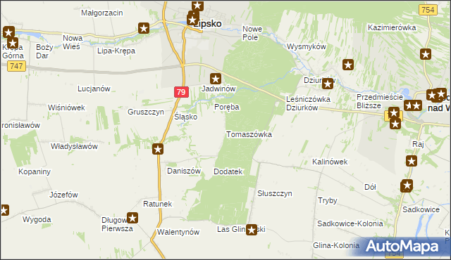 mapa Tomaszówka gmina Lipsko, Tomaszówka gmina Lipsko na mapie Targeo