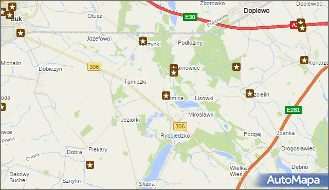 mapa Tomice gmina Stęszew, Tomice gmina Stęszew na mapie Targeo