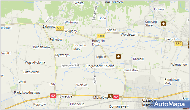 mapa Topolin gmina Stare Babice, Topolin gmina Stare Babice na mapie Targeo