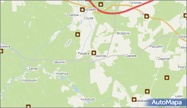 mapa Toporów gmina Łagów, Toporów gmina Łagów na mapie Targeo