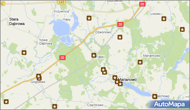 mapa Trąbki gmina Marianowo, Trąbki gmina Marianowo na mapie Targeo