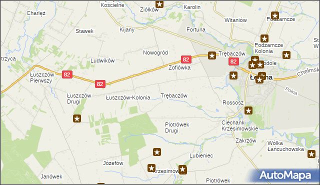 mapa Trębaczów gmina Łęczna, Trębaczów gmina Łęczna na mapie Targeo