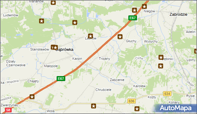 mapa Trojany gmina Dąbrówka, Trojany gmina Dąbrówka na mapie Targeo