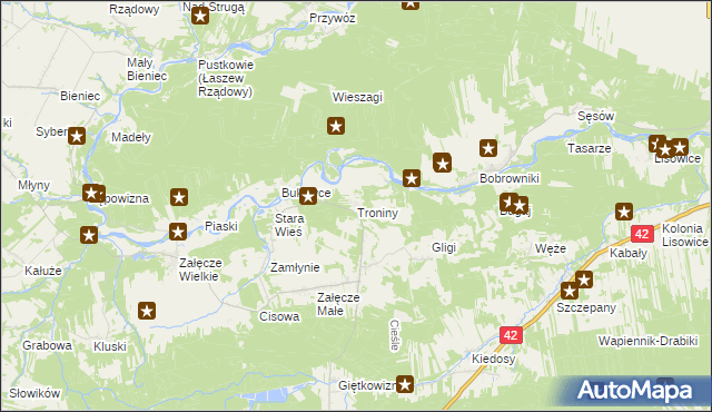 mapa Troniny, Troniny na mapie Targeo