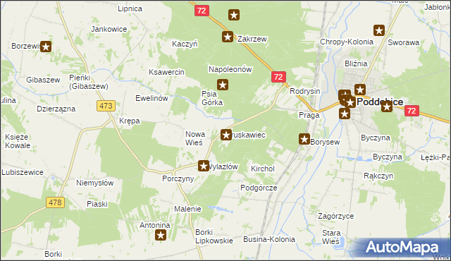 mapa Truskawiec gmina Poddębice, Truskawiec gmina Poddębice na mapie Targeo