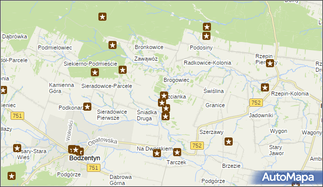 mapa Trzcianka gmina Bodzentyn, Trzcianka gmina Bodzentyn na mapie Targeo