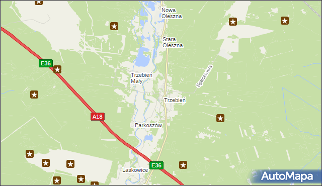 mapa Trzebień gmina Bolesławiec, Trzebień gmina Bolesławiec na mapie Targeo