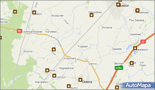 mapa Trzebień gmina Dobrcz, Trzebień gmina Dobrcz na mapie Targeo