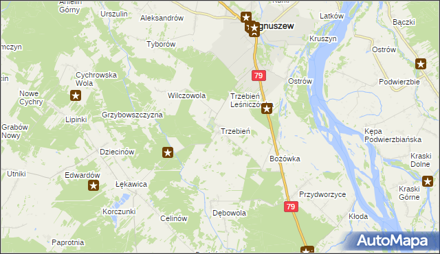 mapa Trzebień gmina Magnuszew, Trzebień gmina Magnuszew na mapie Targeo