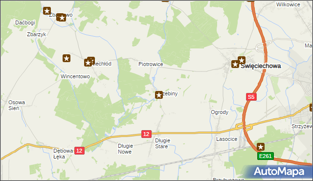 mapa Trzebiny gmina Święciechowa, Trzebiny gmina Święciechowa na mapie Targeo