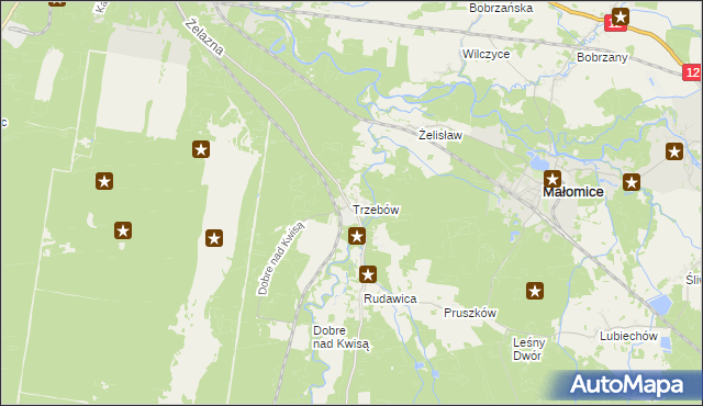 mapa Trzebów gmina Żagań, Trzebów gmina Żagań na mapie Targeo