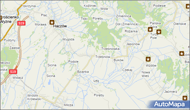 mapa Trześniów gmina Haczów, Trześniów gmina Haczów na mapie Targeo