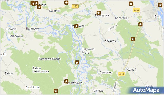 mapa Trzykolne Młyny, Trzykolne Młyny na mapie Targeo
