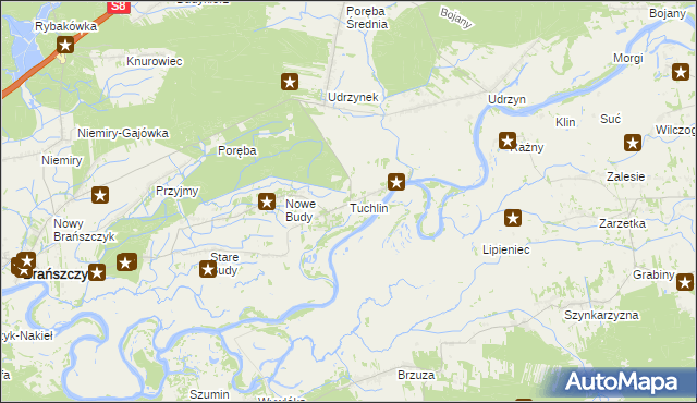 mapa Tuchlin gmina Brańszczyk, Tuchlin gmina Brańszczyk na mapie Targeo