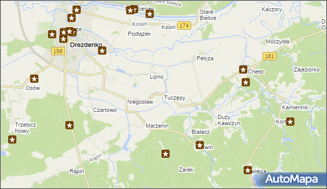 mapa Tuczępy gmina Drezdenko, Tuczępy gmina Drezdenko na mapie Targeo