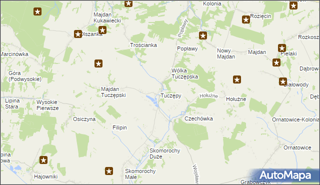 mapa Tuczępy gmina Grabowiec, Tuczępy gmina Grabowiec na mapie Targeo