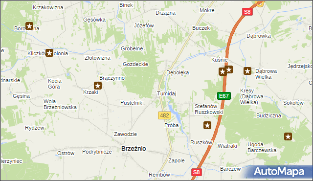 mapa Tumidaj gmina Brzeźnio, Tumidaj gmina Brzeźnio na mapie Targeo