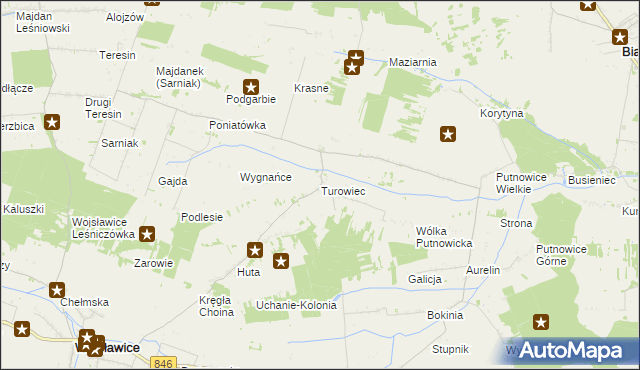 mapa Turowiec gmina Wojsławice, Turowiec gmina Wojsławice na mapie Targeo