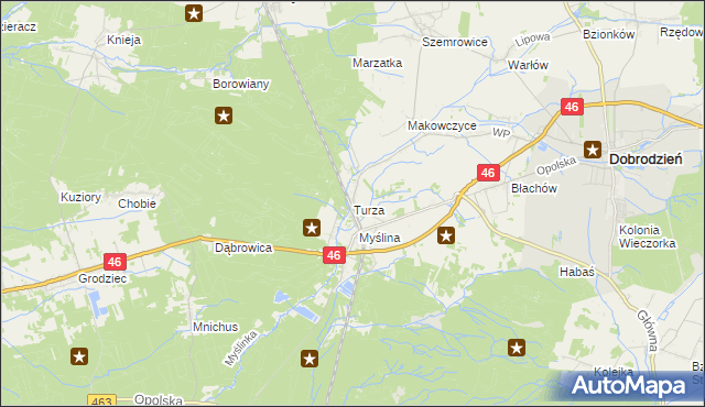 mapa Turza gmina Dobrodzień, Turza gmina Dobrodzień na mapie Targeo