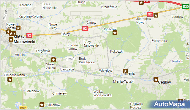 mapa Tyborów gmina Cegłów, Tyborów gmina Cegłów na mapie Targeo