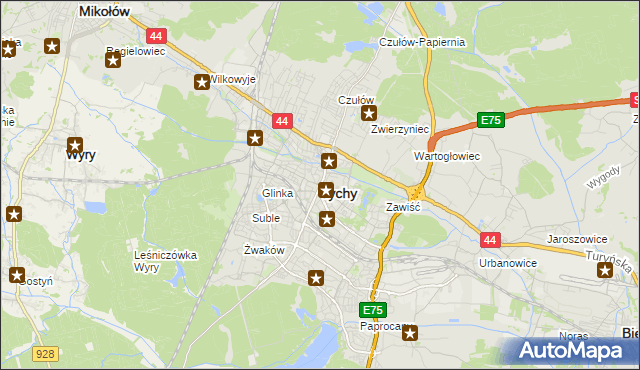 mapa Tychów, Tychy na mapie Targeo