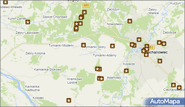 mapa Tymianki-Adamy, Tymianki-Adamy na mapie Targeo