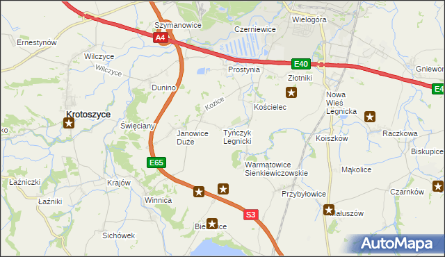 mapa Tyńczyk Legnicki, Tyńczyk Legnicki na mapie Targeo