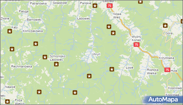 mapa Uhryń, Uhryń na mapie Targeo