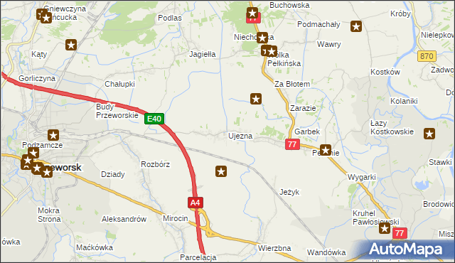 mapa Ujezna, Ujezna na mapie Targeo