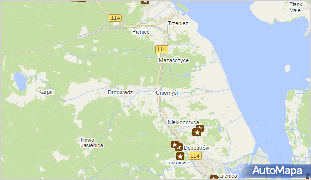 mapa Uniemyśl gmina Police, Uniemyśl gmina Police na mapie Targeo