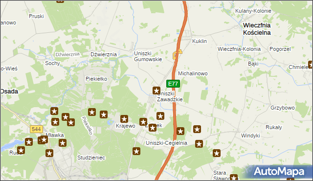 mapa Uniszki Zawadzkie, Uniszki Zawadzkie na mapie Targeo