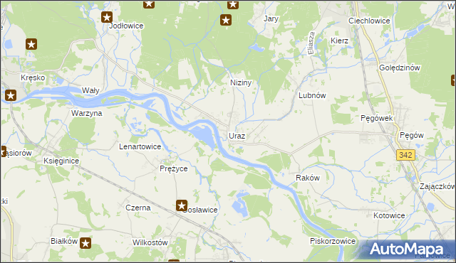mapa Uraz gmina Oborniki Śląskie, Uraz gmina Oborniki Śląskie na mapie Targeo