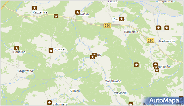 mapa Urzuty gmina Nowogród Bobrzański, Urzuty gmina Nowogród Bobrzański na mapie Targeo