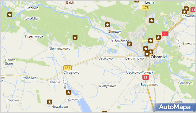 mapa Uścikowo gmina Oborniki, Uścikowo gmina Oborniki na mapie Targeo